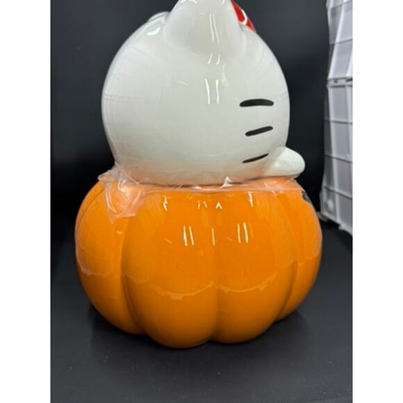 Hello Kitty Cookie Jar, Kitty On Pumpkin, Eyeball Bow Red - Picture 6 of 8